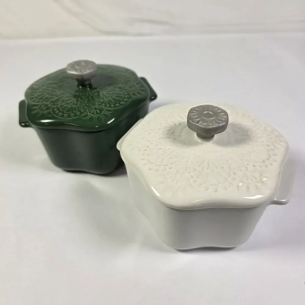 Pioneer Woman White/Green Snowflake Mini Cocotte with Lid 2-Piece Set